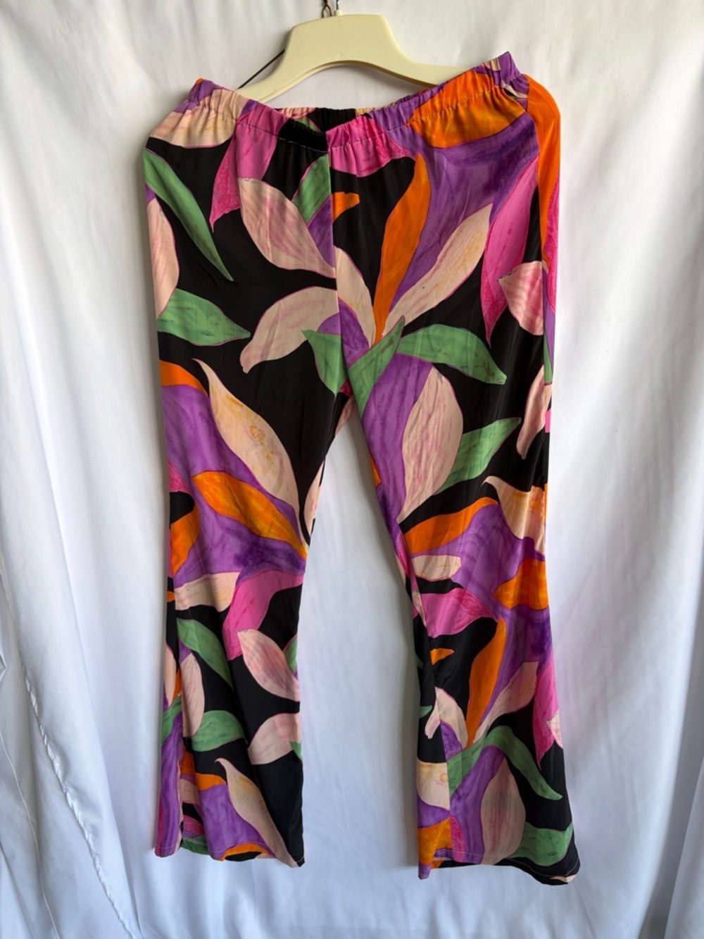 GiGiO boho floral palazzo wide leg flowy pants, L, Pink/Purple/green, 10” rise